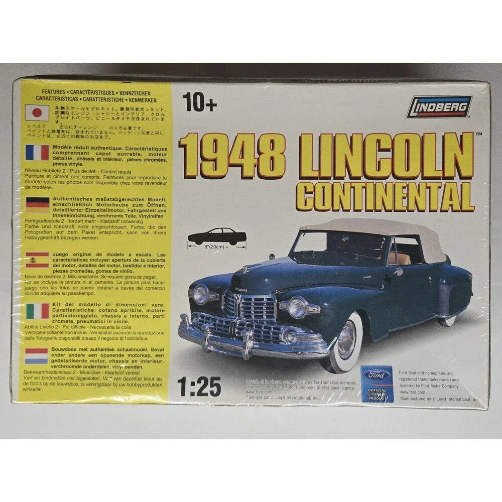 1:25 Scale Lindberg 1948 Lincoln Continental Model Kit 72322 Factory Sealed